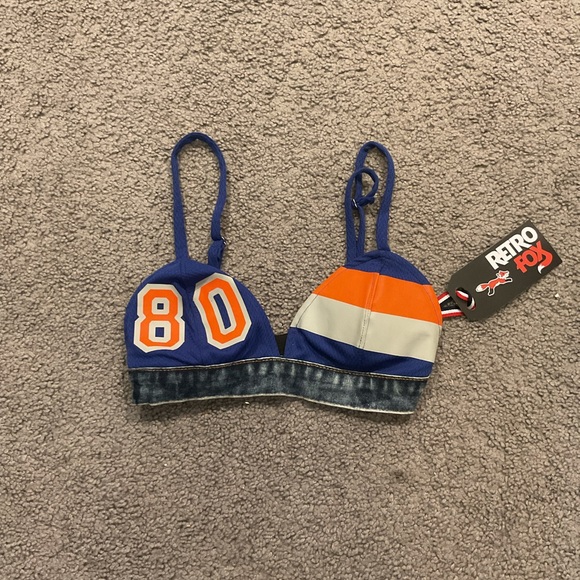 Retro Fox Denim Bikini Top Bathing Suit Swimsuit Shirt Bra Top Y2K NY Mets S NWT - Picture 6 of 6